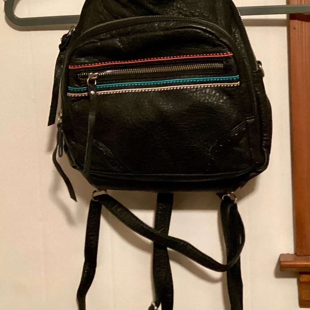 JESSICA SIMPSON Black Backpack with Colorful Zipper Accents
